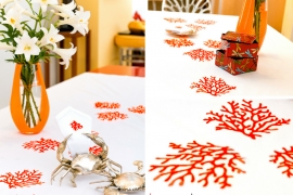 Rectangle coral embroidered table cloth (450x200cm) - include 14 napkins (order)